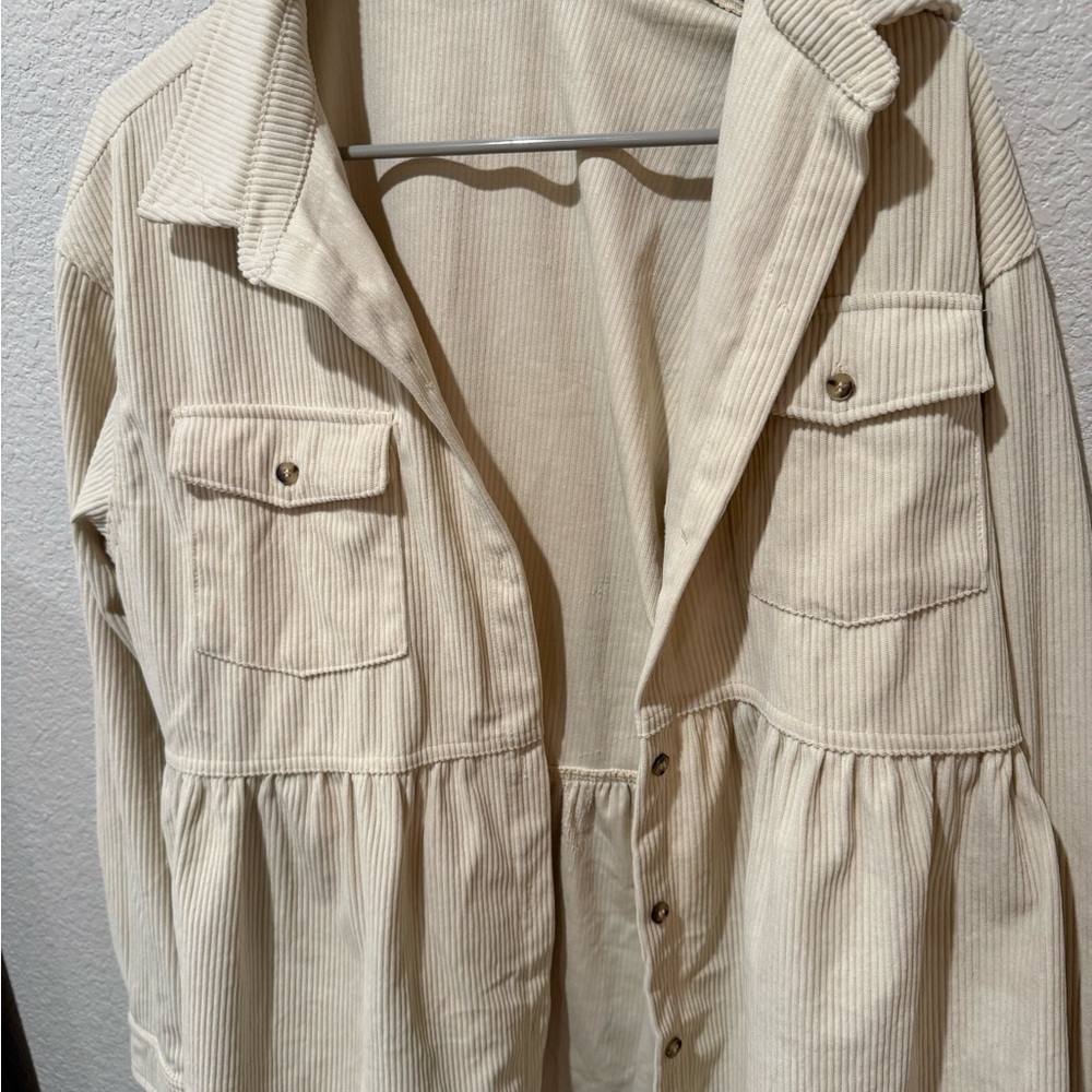 Cream Corduroy Button-Up Jacket